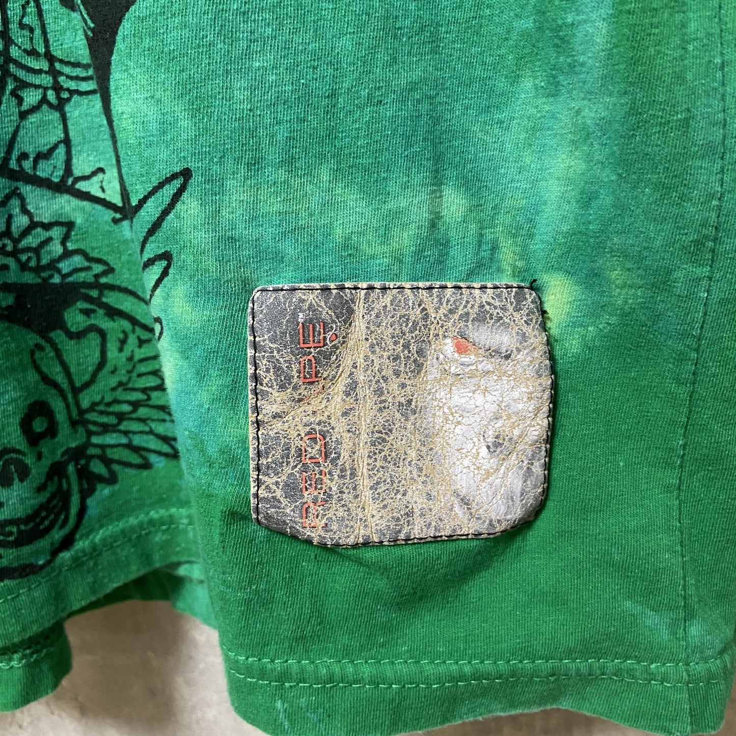 古着 used　RED APE AUTHENTIC　半袖タイダイ柄プリントTシャツ　緑　グリーン　レトロ　個性的　Lサイズ