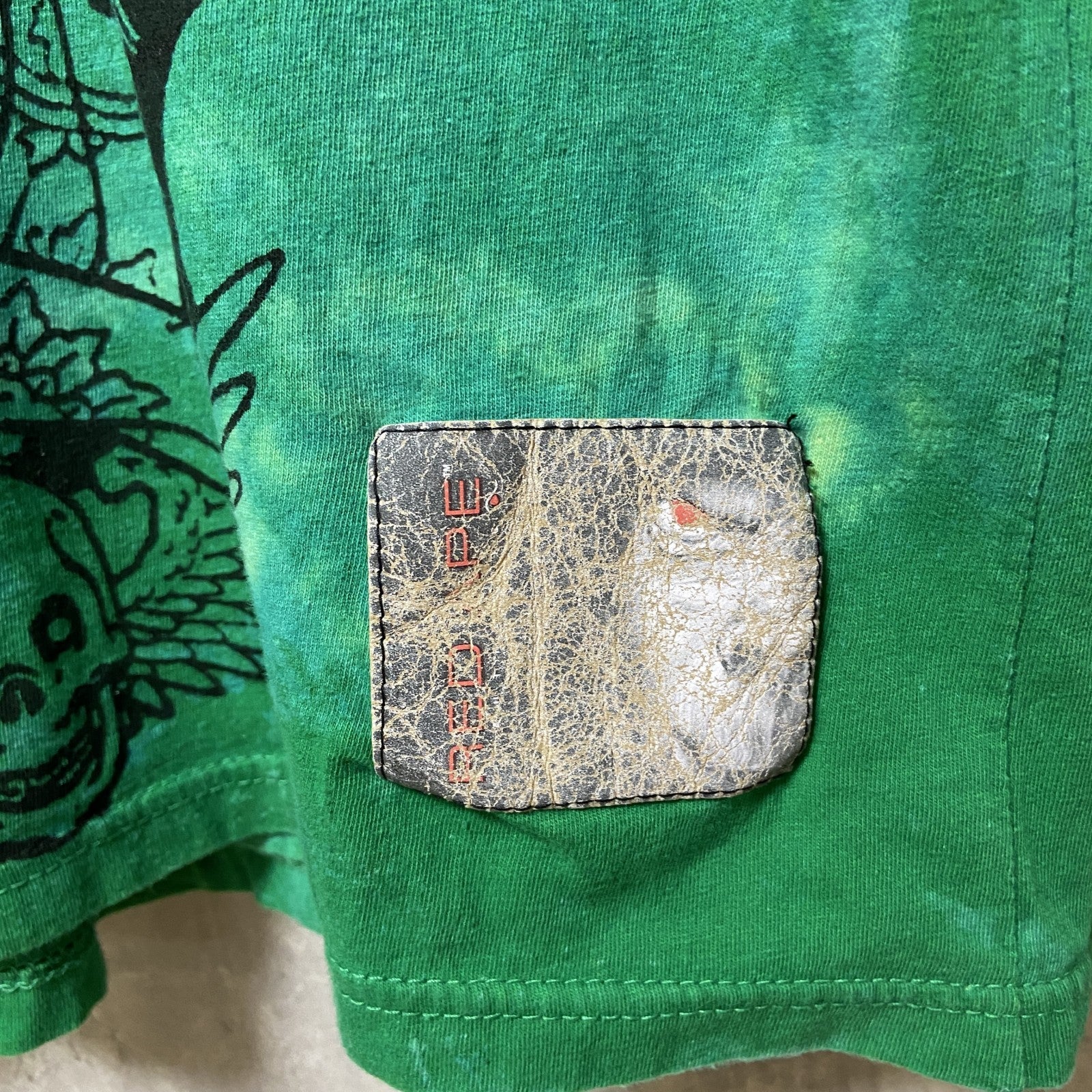 古着 used　RED APE AUTHENTIC　半袖タイダイ柄プリントTシャツ　緑　グリーン　レトロ　個性的　Lサイズ