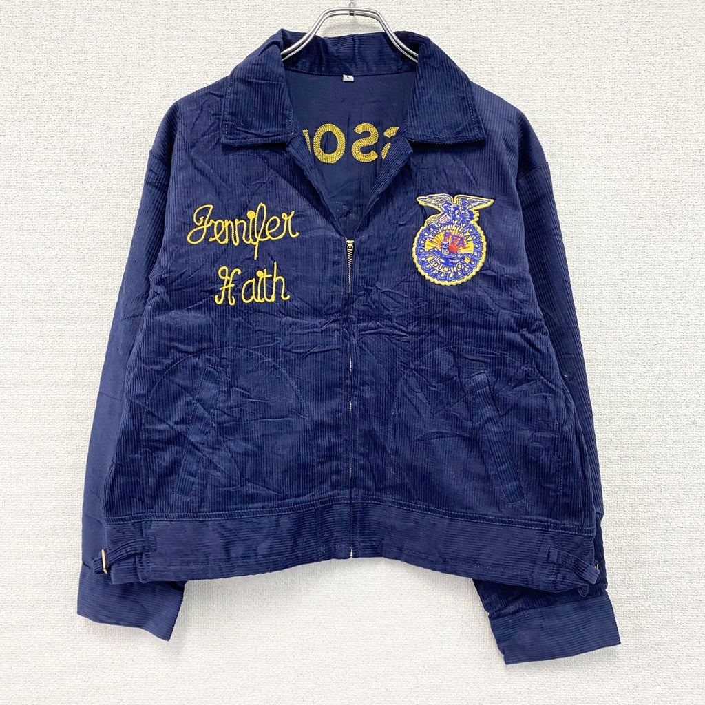 FFAジャケット　ファーマーズジャケット　コーデュロイジャケット　レプリカ　リメイク　刺繍　紺　ネイビー　Lサイズ
