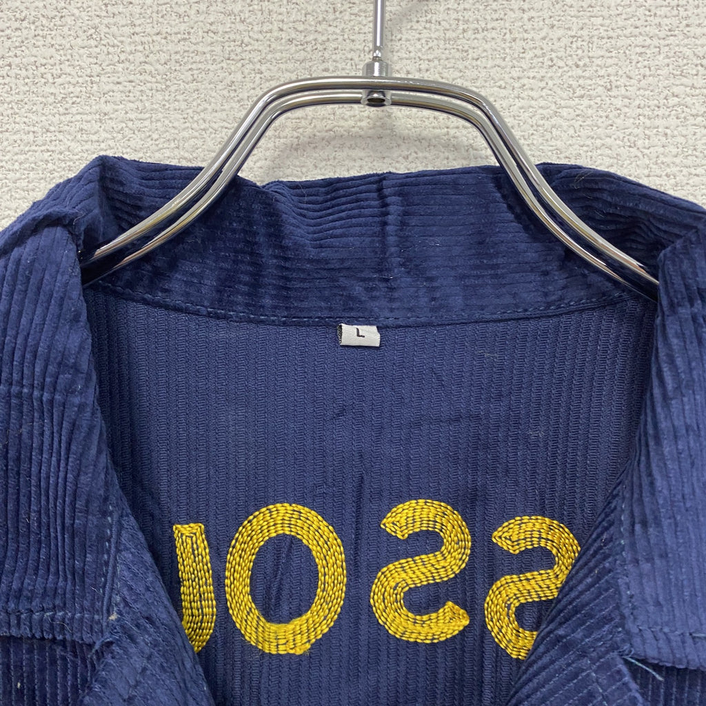 FFAジャケット　ファーマーズジャケット　コーデュロイジャケット　レプリカ　リメイク　刺繍　紺　ネイビー　Lサイズ