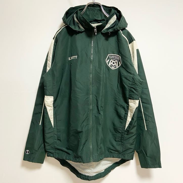 古着 used　HOLLOWAY　ホロウェイ　長袖ワンポイント刺繍ナイロンジャケット　サッカー　HAMPSHIRE　緑　グリーン
