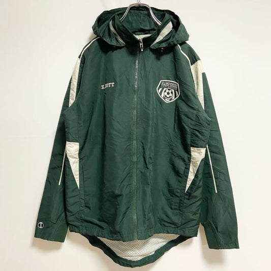 古着 used　HOLLOWAY　ホロウェイ　長袖ワンポイント刺繍ナイロンジャケット　サッカー　HAMPSHIRE　緑　グリーン