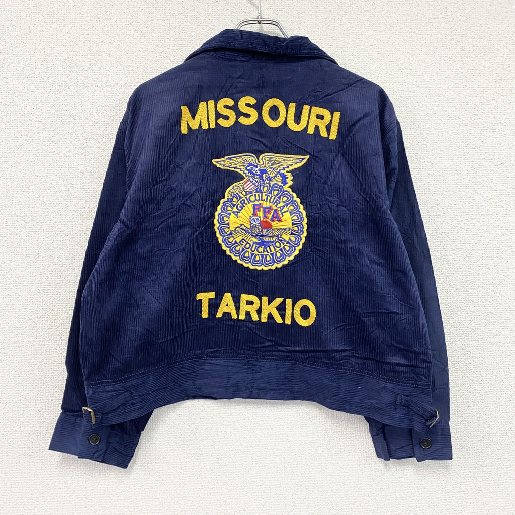 FFAジャケット　ファーマーズジャケット　コーデュロイジャケット　レプリカ　リメイク　刺繍　紺　ネイビー　Lサイズ