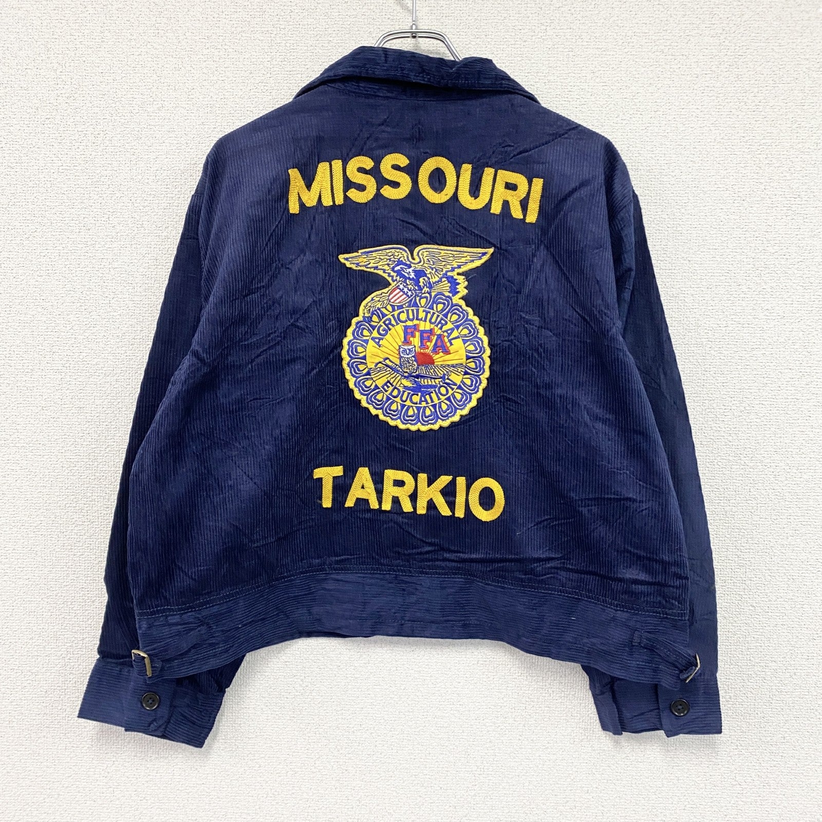 FFAジャケット　ファーマーズジャケット　コーデュロイジャケット　レプリカ　リメイク　刺繍　紺　ネイビー　Lサイズ