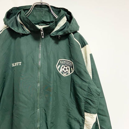 古着 used　HOLLOWAY　ホロウェイ　長袖ワンポイント刺繍ナイロンジャケット　サッカー　HAMPSHIRE　緑　グリーン