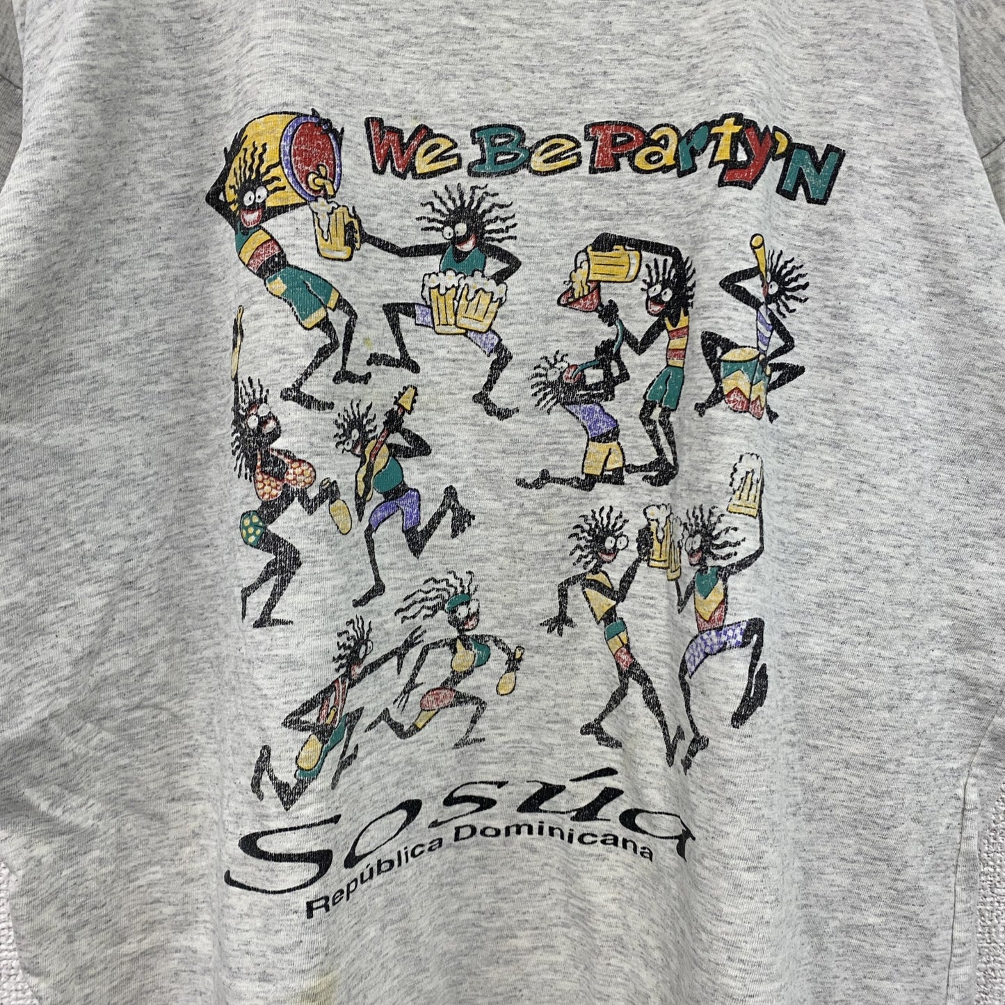 90s　WK Knits　半袖プリントTシャツ　ヴィンテージ　レゲエ　灰色　グレー　Lサイズ