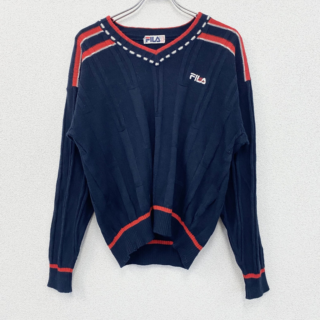 FILA　フィラ　ニットセーター　Ⅴネック　紺　ネイビー　50