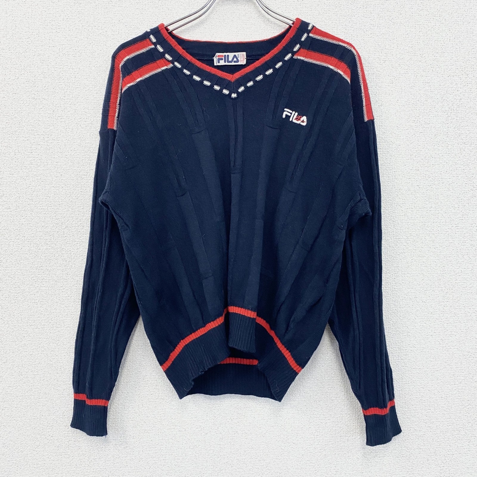 FILA　フィラ　ニットセーター　Ⅴネック　紺　ネイビー　50
