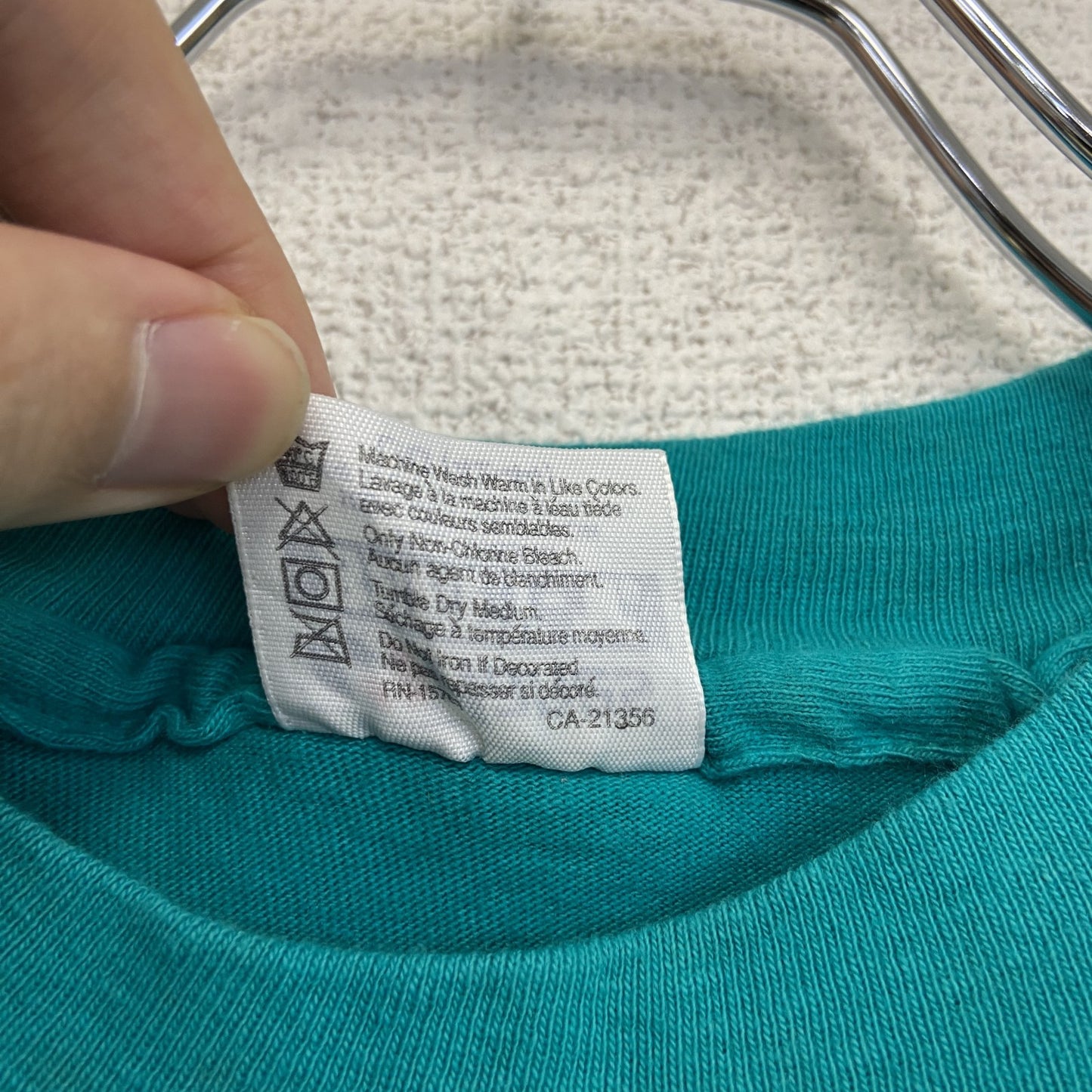 90s　Hanes　ヘインズ　半袖プリントTシャツ　US製　シングルステッチ　ティファニーブルー　Lサイズ