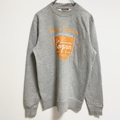 古着 used　Kappa カッパ　長袖フロントビッグプリントスウェット　トレーナー　クルーネック　グレー　レトロ　Ｍサイズ