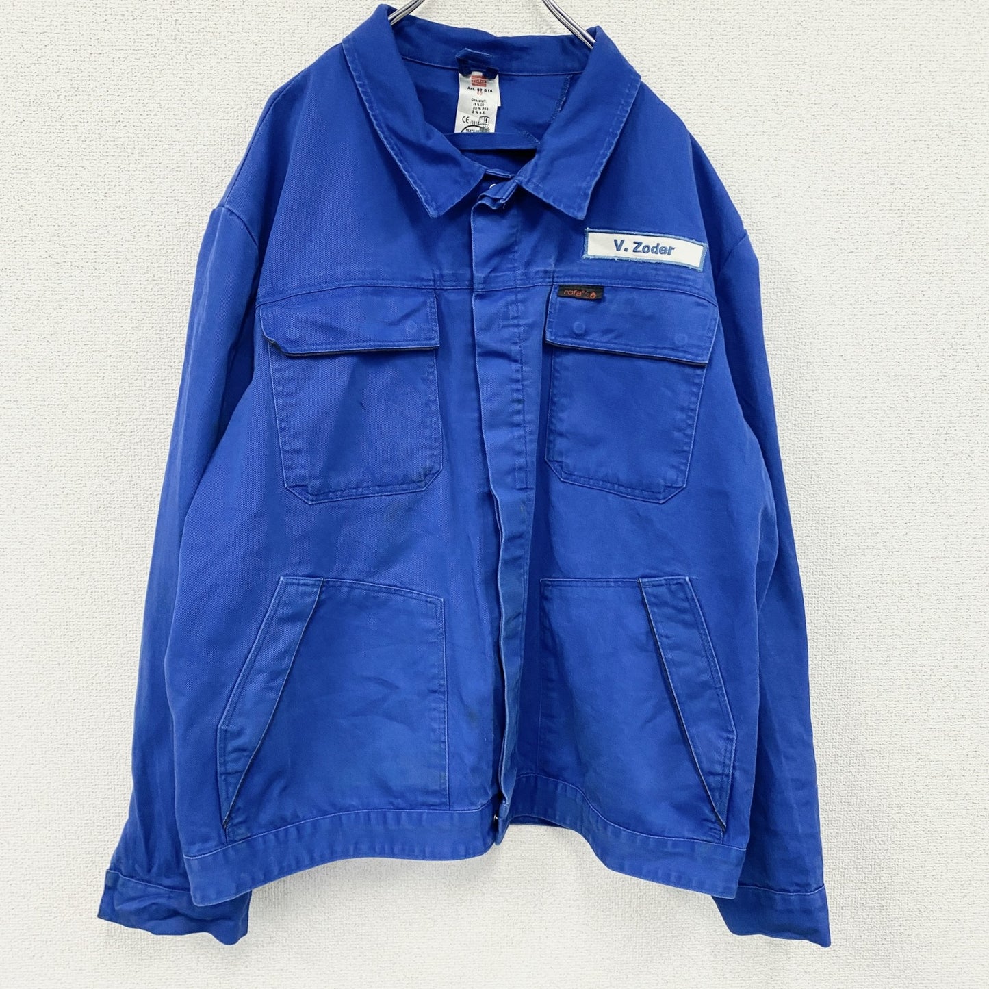 ～90s　ROFA　ユーロワークジャケット　ヴィンテージ　企業ロゴ　4ポケット　青　ブルー　60サイズ
