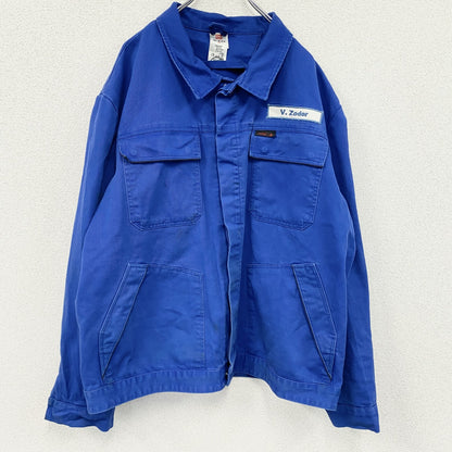～90s　ROFA　ユーロワークジャケット　ヴィンテージ　企業ロゴ　4ポケット　青　ブルー　60サイズ