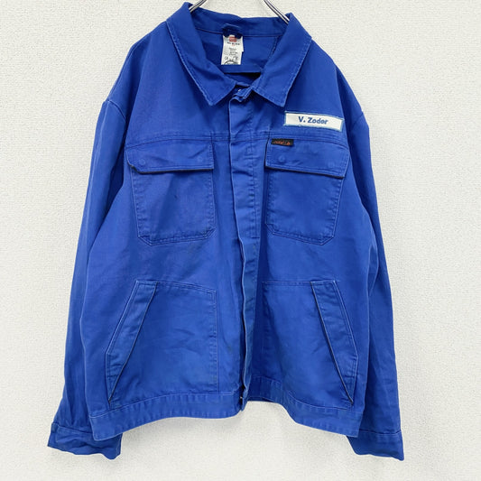 ～90s　ROFA　ユーロワークジャケット　ヴィンテージ　企業ロゴ　4ポケット　青　ブルー　60サイズ