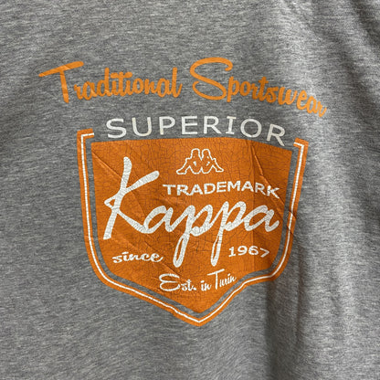 古着 used　Kappa カッパ　長袖フロントビッグプリントスウェット　トレーナー　クルーネック　グレー　レトロ　Ｍサイズ