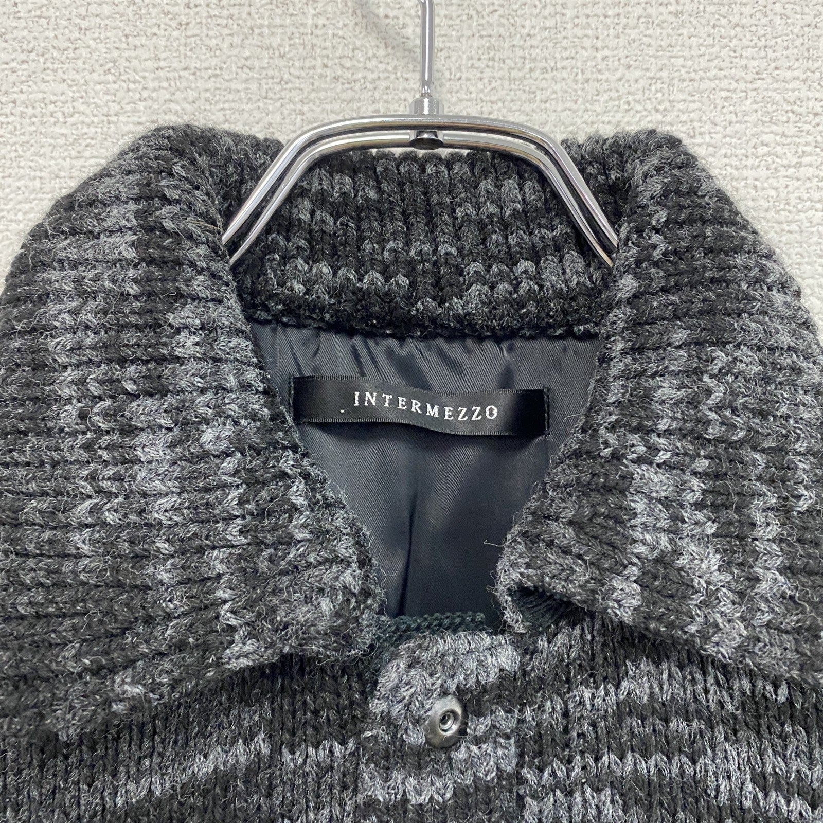 INTERMEZZO　インターメッゾ　ニットカーディガン　ニットジャケット　黒　ブラック　グレー　Lサイズ