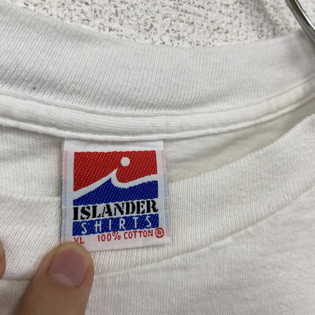 90s　ISLANDER　半袖プリントTシャツ　ヴィンテージ　シングルステッチ　白　ホワイト　XLサイズ