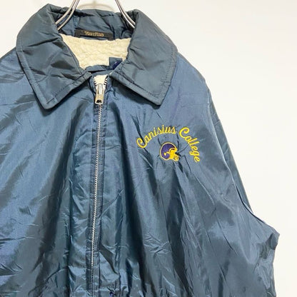 古着 used　70s　80s　WESTWIND　長袖カレッジワンポイント刺繍ブルゾン　裏ボア　深緑　ヴィンテージ　vintage