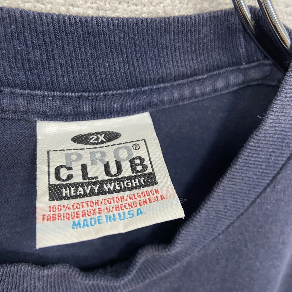 ～00s　PRO CLUB　プロクラブ　半袖プリントTシャツ　フェード　クルーネック　ヴィンテージ　紺　ネイビー　2Xサイズ
