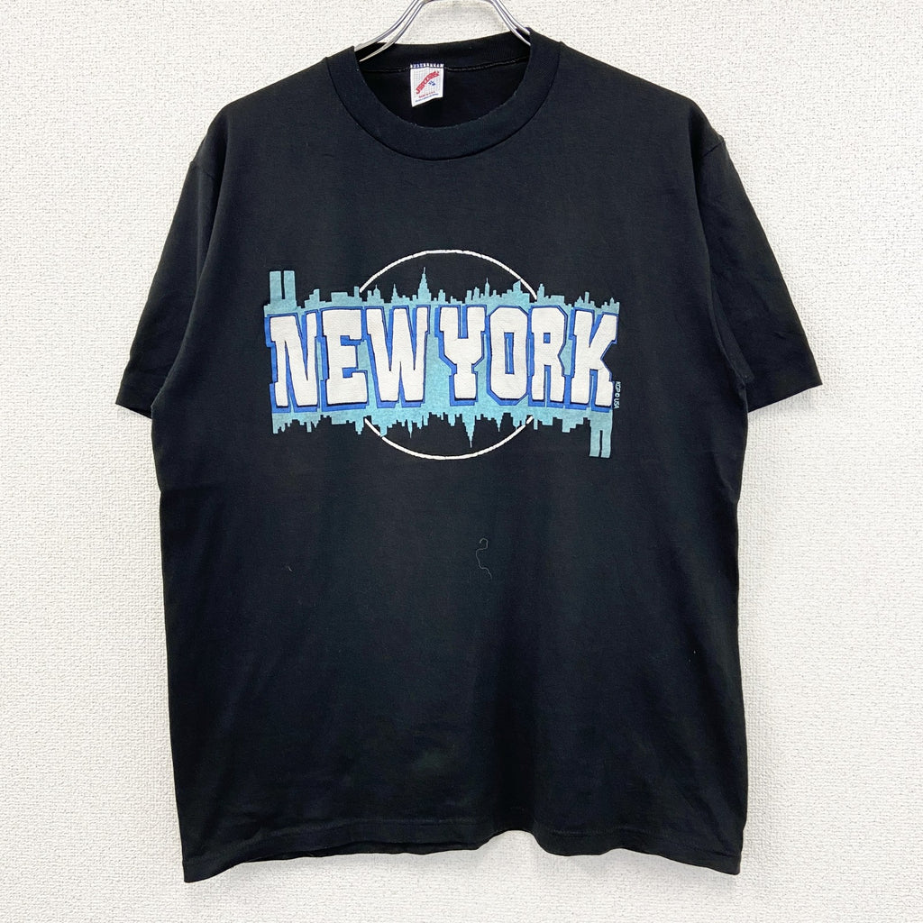 90s　JERZEES　ジャージーズ　半袖プリントTシャツ　US製　シングルステッチ　黒　ブラック　XLサイズ