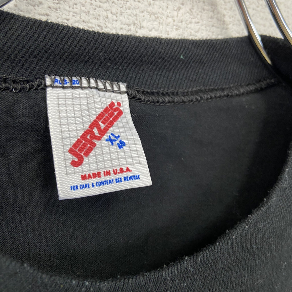 90s　JERZEES　ジャージーズ　半袖プリントTシャツ　US製　シングルステッチ　黒　ブラック　XLサイズ