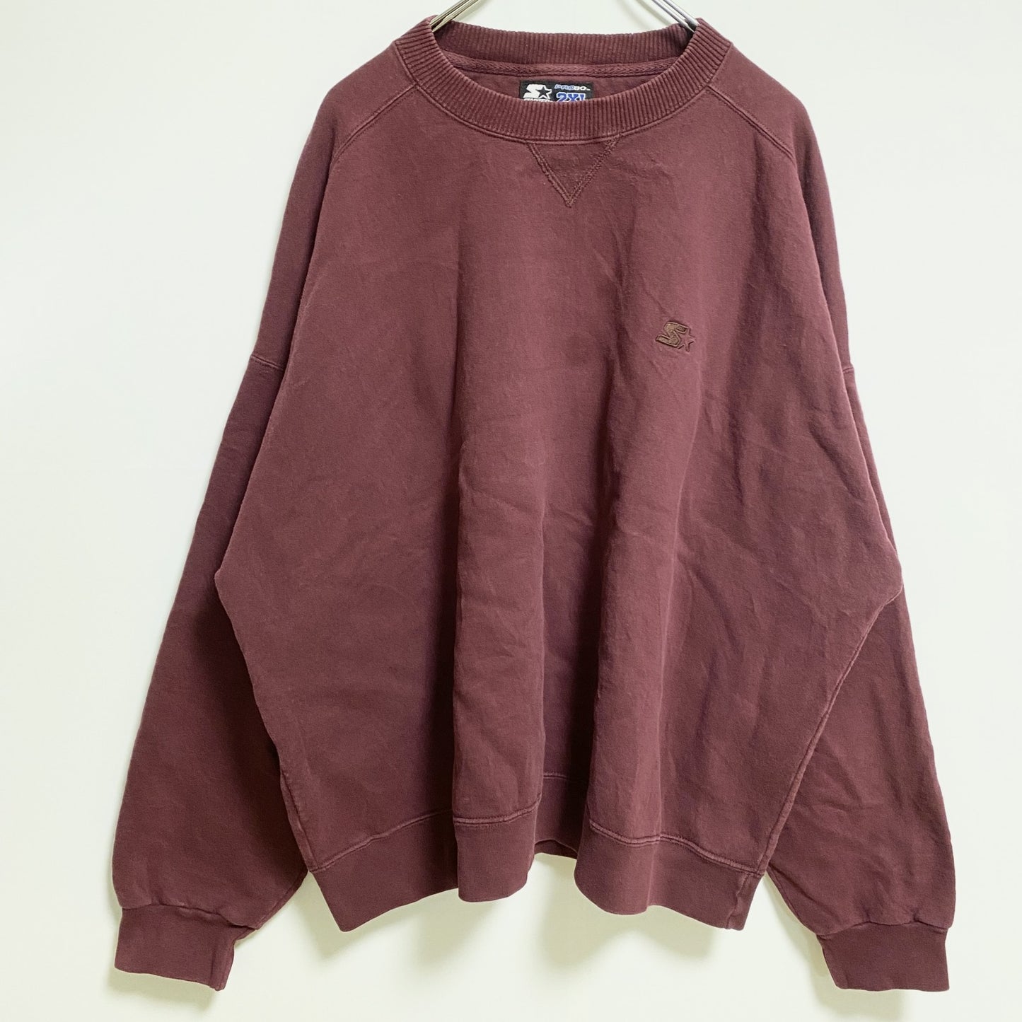 古着 used　STARTER スターター　長袖ワンポイント刺繍スウェット　トレーナー　クルーネック　ワインレッド　2XLサイズ