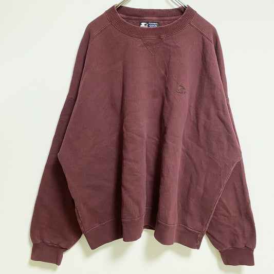 古着 used　STARTER スターター　長袖ワンポイント刺繍スウェット　トレーナー　クルーネック　ワインレッド　2XLサイズ
