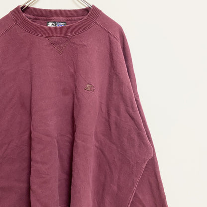 古着 used　STARTER スターター　長袖ワンポイント刺繍スウェット　トレーナー　クルーネック　ワインレッド　2XLサイズ
