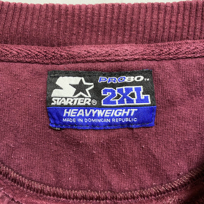 古着 used　STARTER スターター　長袖ワンポイント刺繍スウェット　トレーナー　クルーネック　ワインレッド　2XLサイズ
