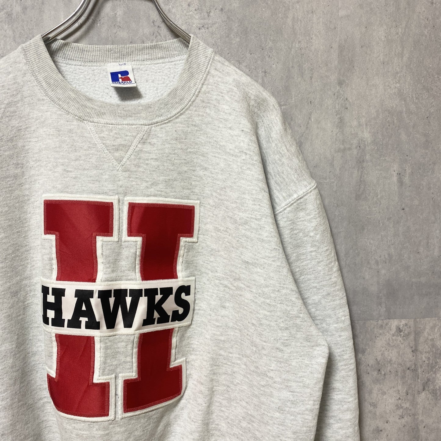 古着 used　90s　RUSSELL ラッセル　長袖刺繍スウェット　トレーナー　ヴィンテージ　USA製　霜降りカラー　Lサイズ