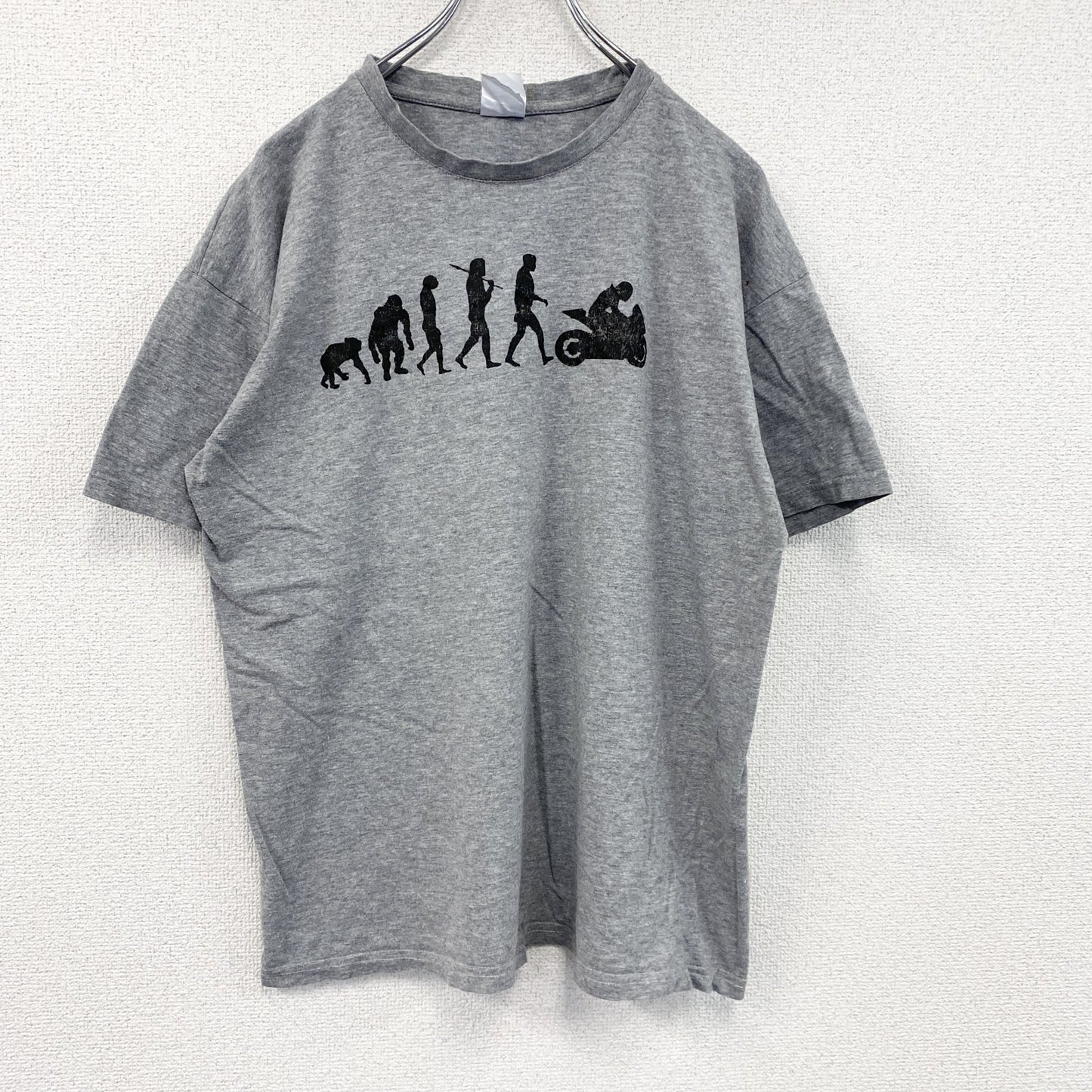 BC collection　半袖プリントTシャツ　人類の進化　灰色　グレー　Lサイズ