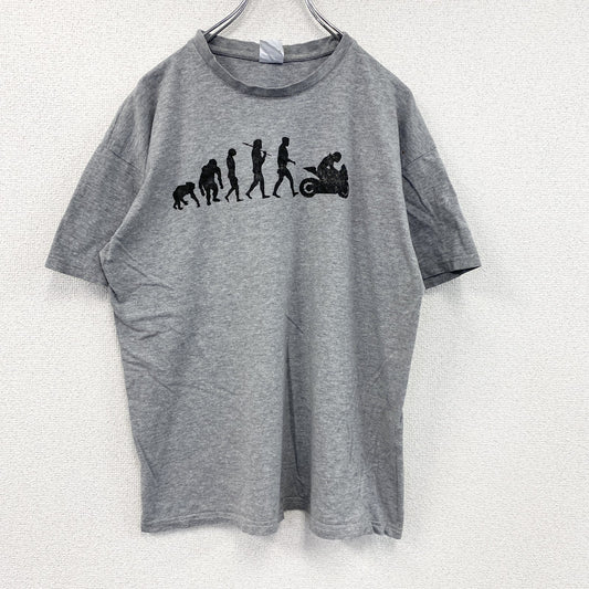BC collection　半袖プリントTシャツ　人類の進化　灰色　グレー　Lサイズ