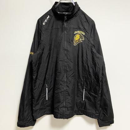 古着 used　CCM　長袖ハイネックナイロンジャケット　ジップアップアウター　ワンポイント刺繍　JR.KNIGHTS　黒　秋冬服