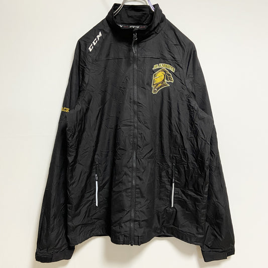 古着 used　CCM　長袖ハイネックナイロンジャケット　ジップアップアウター　ワンポイント刺繍　JR.KNIGHTS　黒　秋冬服
