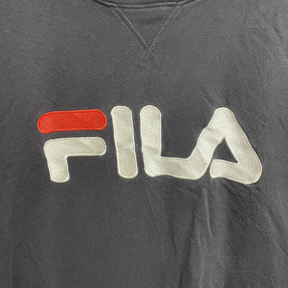 FILA　フィラ　スウェット/トレーナー　前V　ラグランスリーブ　刺繡ロゴ　デカロゴ　黒　ブラック　2XLサイズ