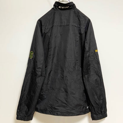 古着 used　CCM　長袖ハイネックナイロンジャケット　ジップアップアウター　ワンポイント刺繍　JR.KNIGHTS　黒　秋冬服