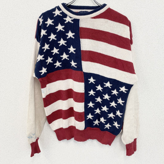 古着 used　OLD GLORY　オールドグローリー　コットンニットセーター　白　ホワイト　紺　ネイビー　Mサイズ