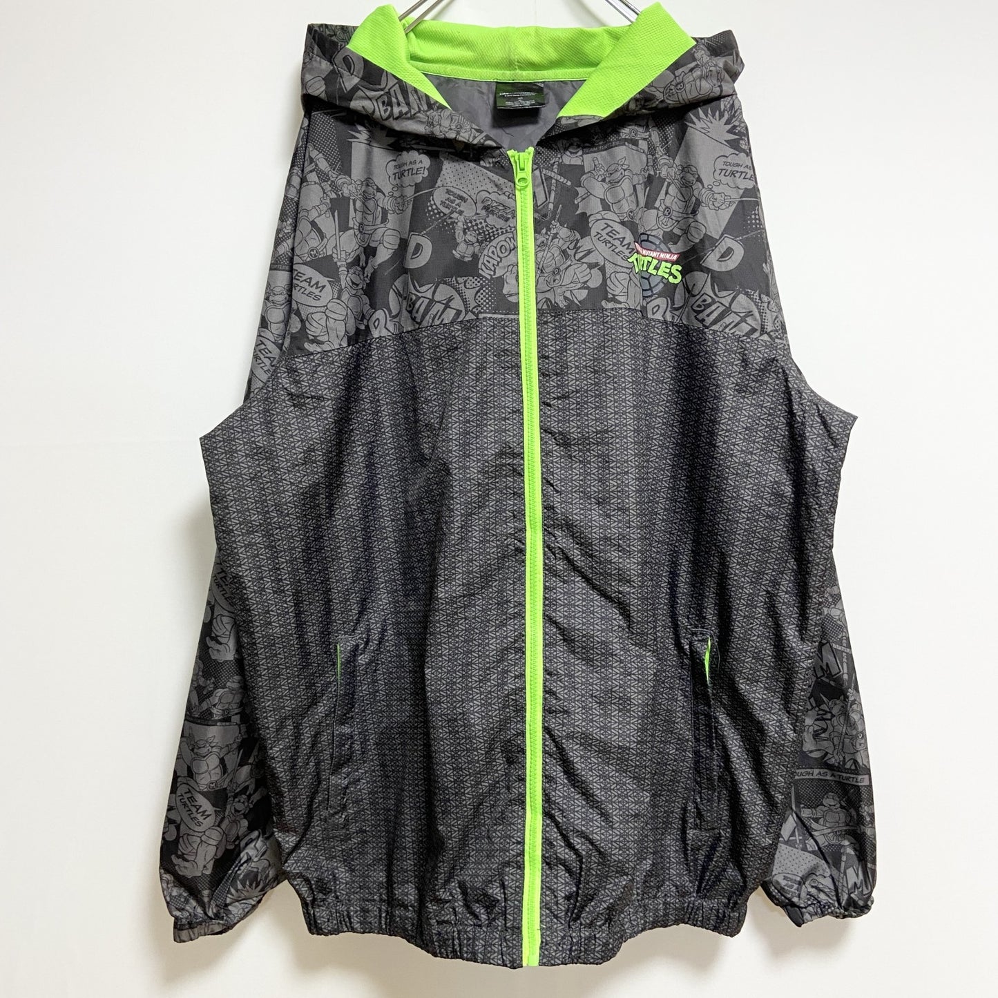 古着 used　nickelodeon　TURTLES　タートルズ　長袖ナイロンジャケット　キャラクター　グレー　緑　XLサイズ