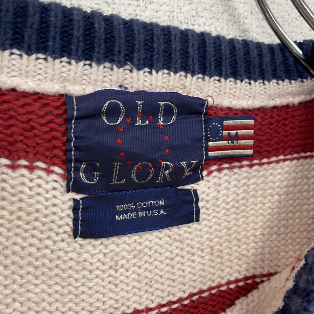 古着 used　OLD GLORY　オールドグローリー　コットンニットセーター　白　ホワイト　紺　ネイビー　Mサイズ