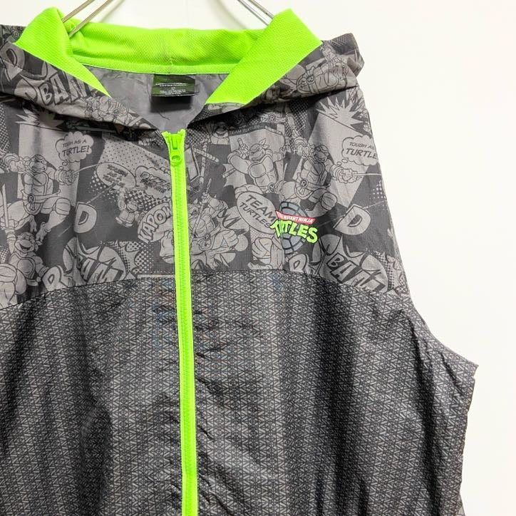 古着 used　nickelodeon　TURTLES　タートルズ　長袖ナイロンジャケット　キャラクター　グレー　緑　XLサイズ