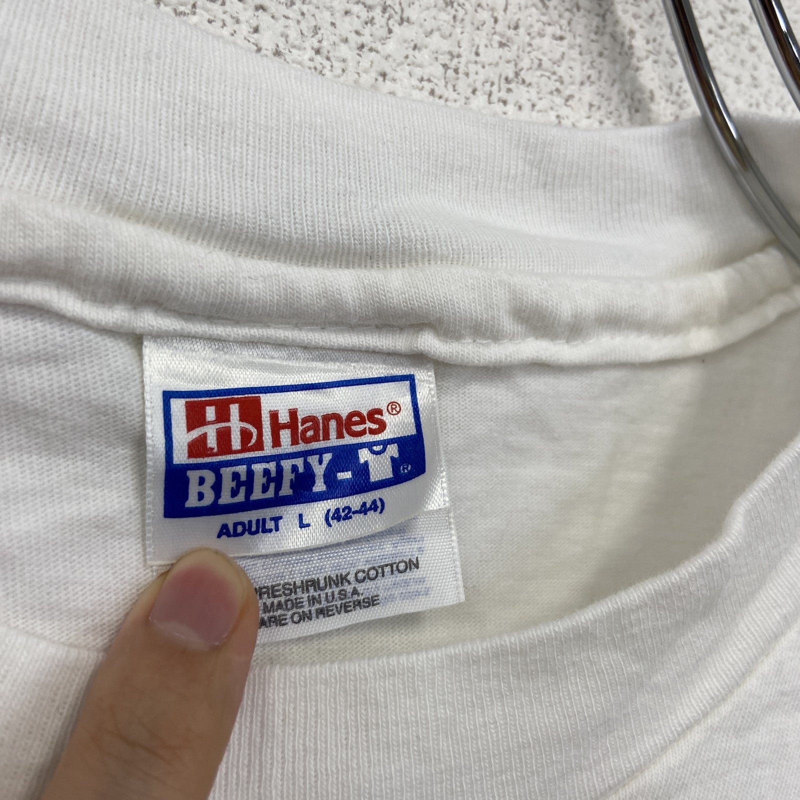 90s　Hanes　ヘインズ　半袖プリントTシャツ　ヴィンテージ　シングルステッチ　白　ホワイト　Lサイズ