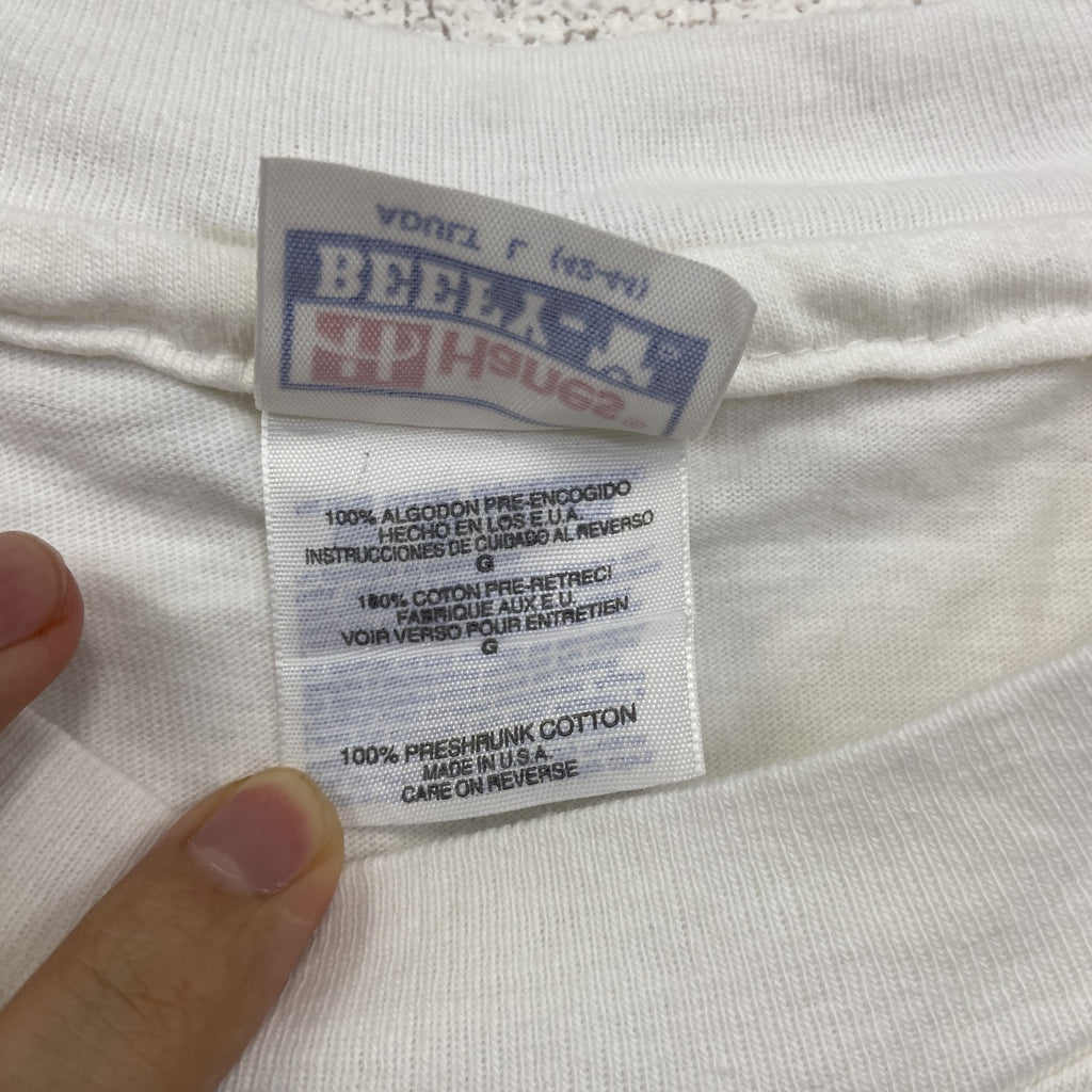 90s　Hanes　ヘインズ　半袖プリントTシャツ　ヴィンテージ　シングルステッチ　白　ホワイト　Lサイズ