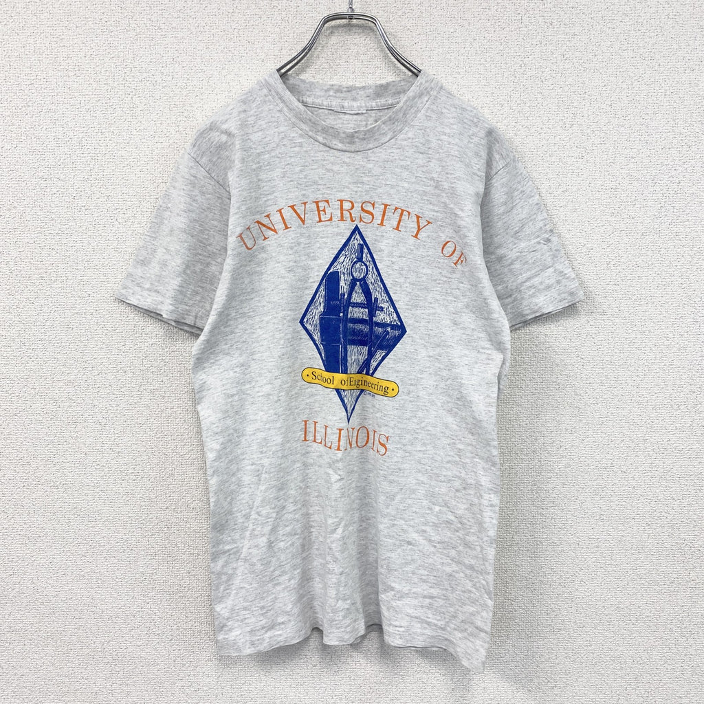 半袖プリントTシャツ　カレッジロゴ　シングルステッチ　霜降りグレー