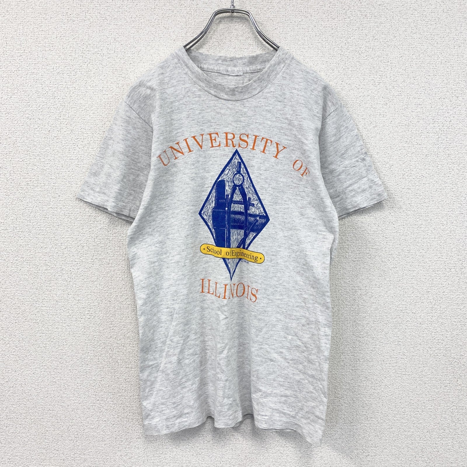 半袖プリントTシャツ　カレッジロゴ　シングルステッチ　霜降りグレー