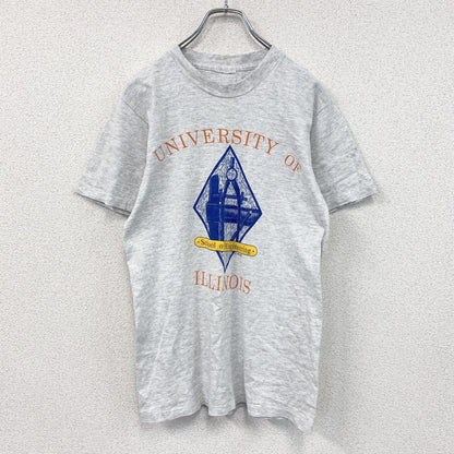 半袖プリントTシャツ　カレッジロゴ　シングルステッチ　霜降りグレー