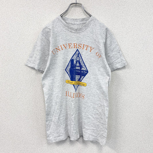 半袖プリントTシャツ　カレッジロゴ　シングルステッチ　霜降りグレー
