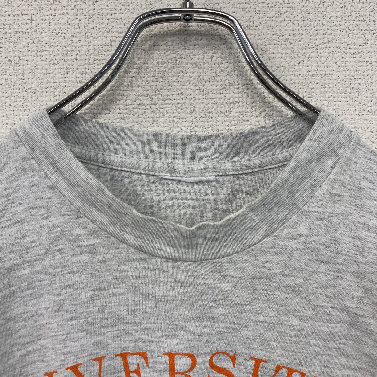 半袖プリントTシャツ　カレッジロゴ　シングルステッチ　霜降りグレー