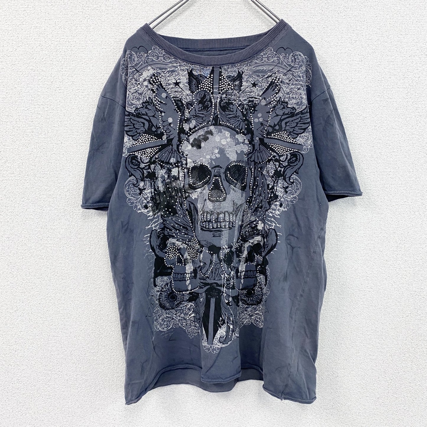 DENIM73　半袖プリントTシャツ　灰色　グレー　XLサイズ