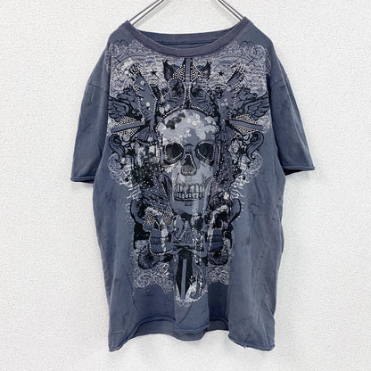 DENIM73　半袖プリントTシャツ　灰色　グレー　XLサイズ