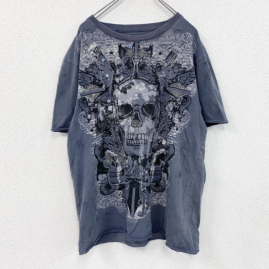 DENIM73　半袖プリントTシャツ　灰色　グレー　XLサイズ