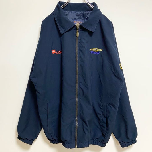 古着 used　McCARTHY　長袖ワンポイント刺繍ブルゾン　ジップアップジャケット　ネイビー　紺　秋冬服　Mサイズ